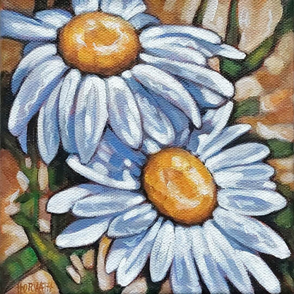 Daisies, Wings Blooms, Original Painting 6x6