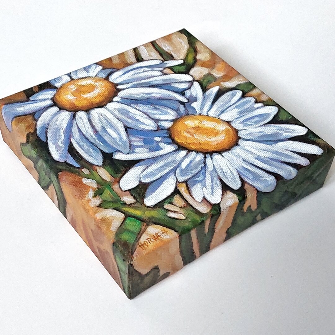 Daisies, Wings Blooms, Original Painting 6x6