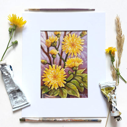 Dandelions Original Painting on Paper flatlay by artist Cathy Horvath Buchanan