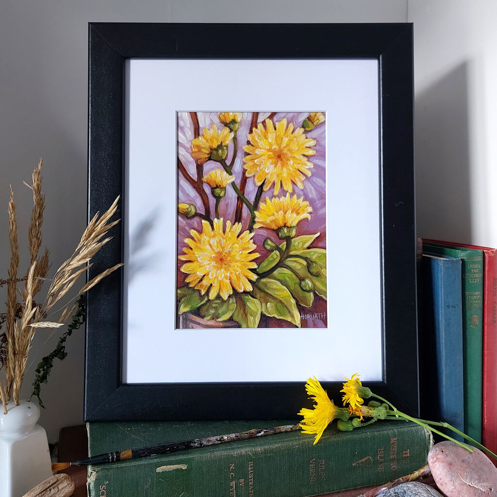Dandelions Original Painting on Paper framed by artist Cathy Horvath Buchanan