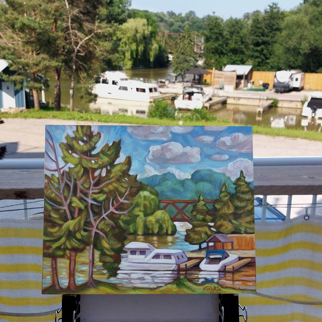 Deck View Marina, Plein Air Original Painting 8x10