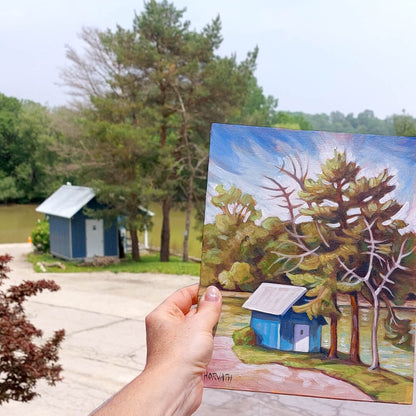 Creek Tree Hut, Plein Air Original Painting 8x10