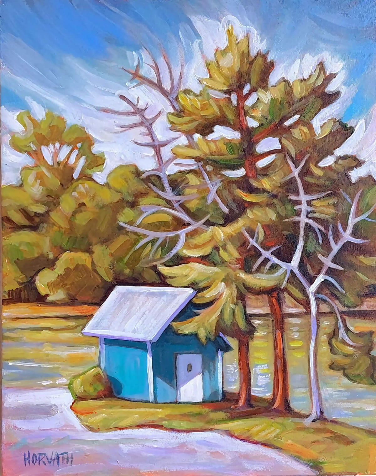 Creek Tree Hut, Plein Air Original Painting 8x10