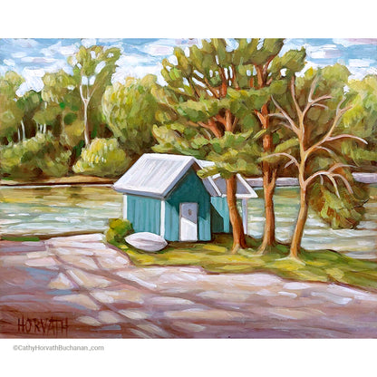 Deck View Hut - Original Painting by artist cathy horvath buchanan