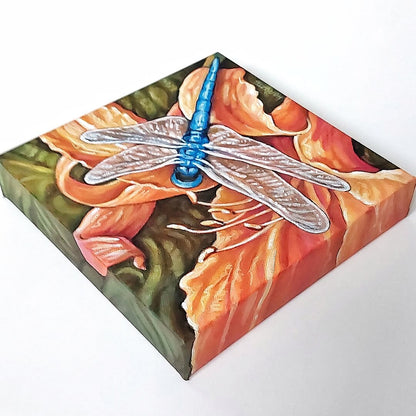 Dragonfly, Wings Blooms, Original Painting 8x8