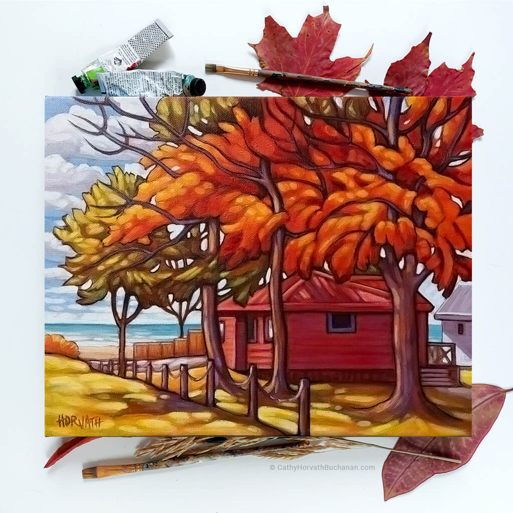 Edith Red House - Original Painting - Original Painting  flatlay by artist Cathy Horvath Buchanan