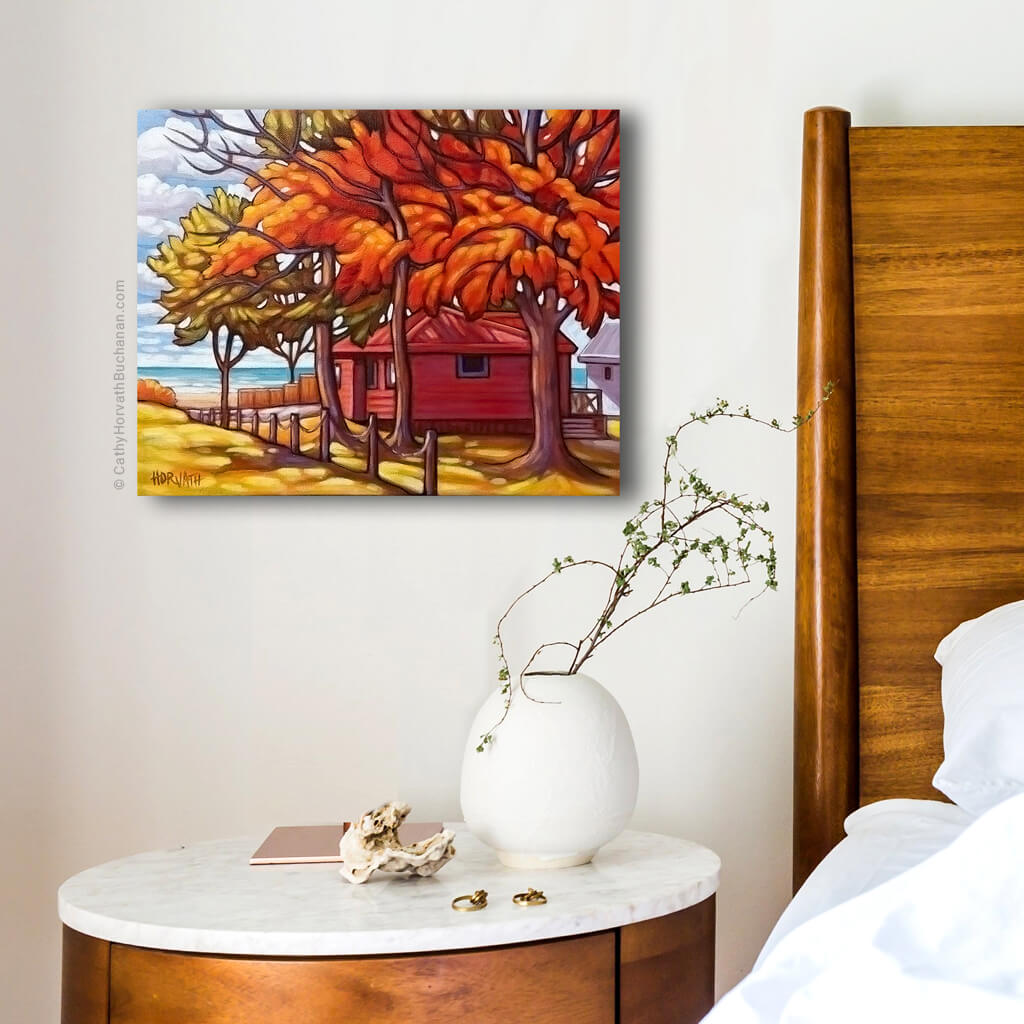 Edith Red House - Original Painting - Original Painting  bedside setting by artist Cathy Horvath Buchanan