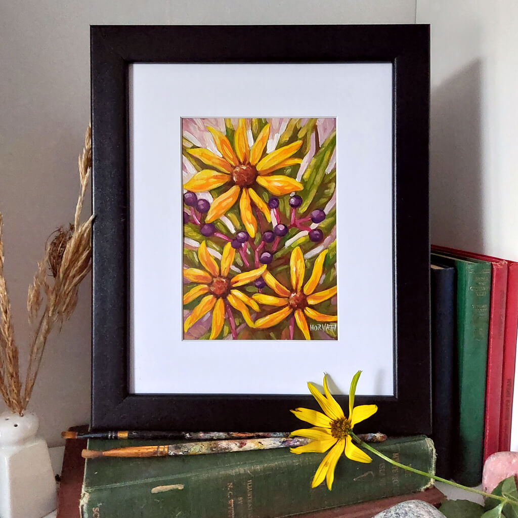 Fall Flowers, Original Painting on Paper framed by artist Cathy Horvath Buchanan