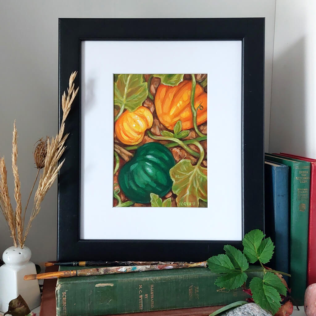 Fall Squash, Original Painting on Paper framed by artist Cathy Horvath Buchanan 