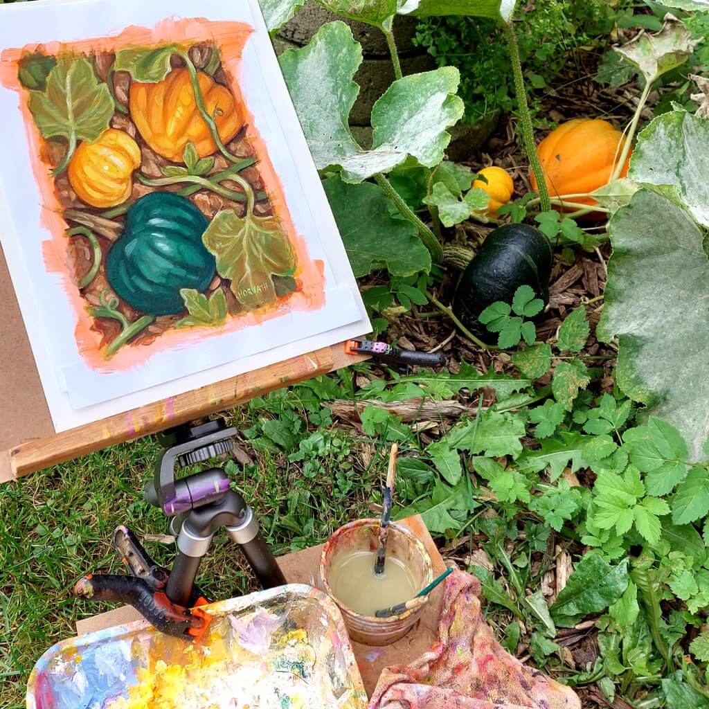 Fall Squash, Original Painting on Paper in situ by artist Cathy Horvath Buchanan 