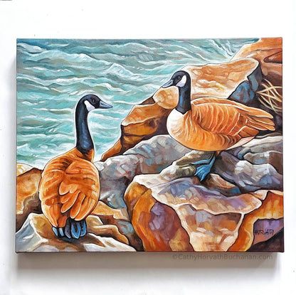 Harbour Geese, Original Painting 16x20