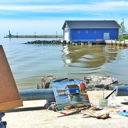 Harbour Rescue Pier, Plein Air Original Painting 8x10