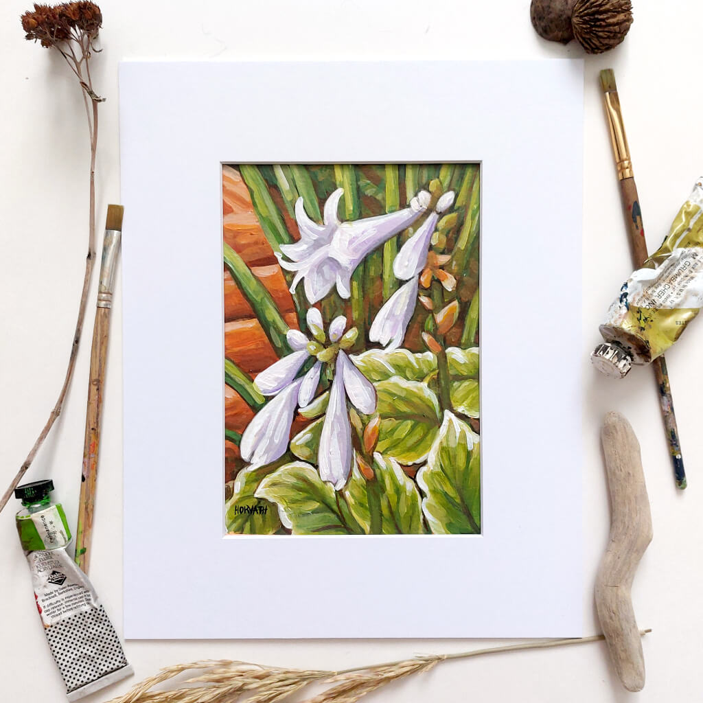 Hosta Blooms- Original Painting on Paper flatlay by artist Cathy Horvath Buchanan