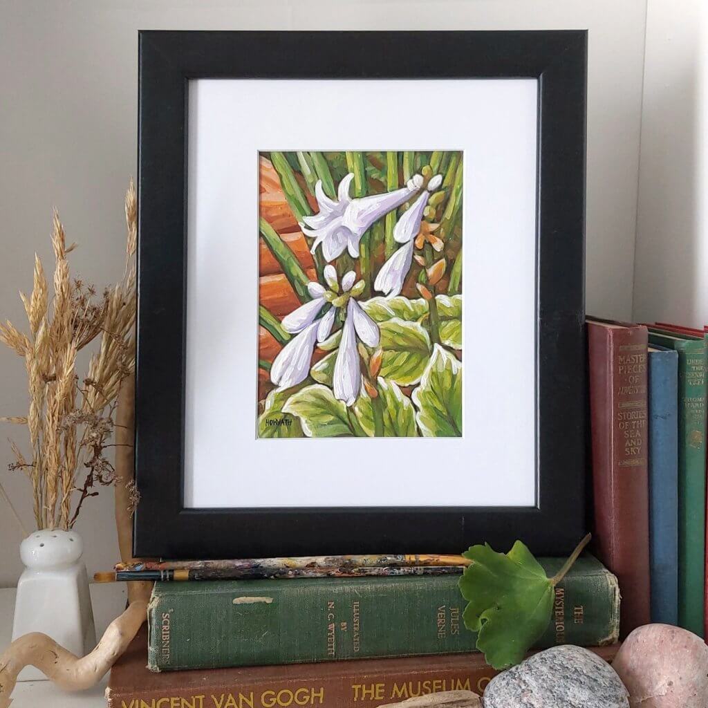 Hosta Blooms- Original Painting on Paper framed setting by artist Cathy Horvath Buchanan