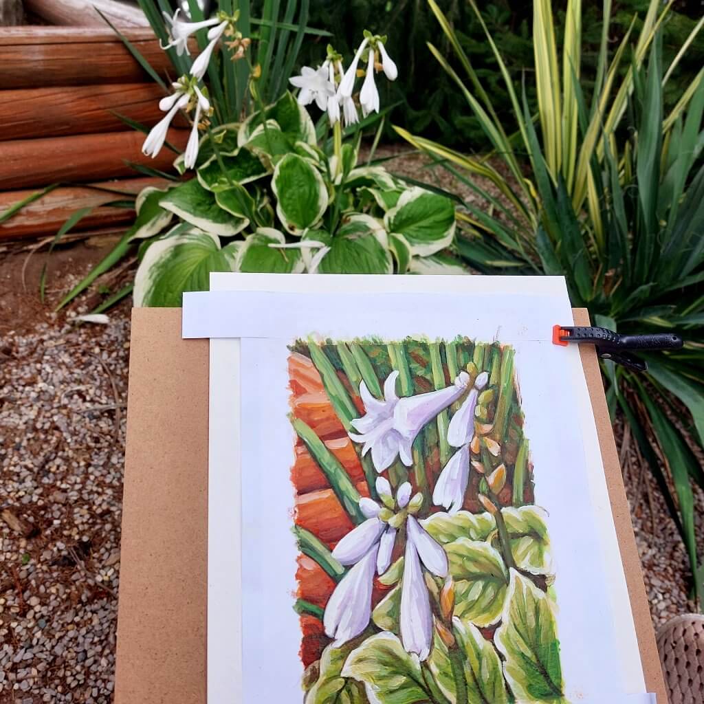 Hosta Blooms- Original Painting on Paper in situ by artist Cathy Horvath Buchanan