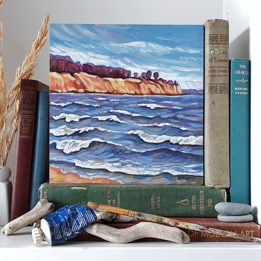 Lake Waves, Original Painting 8x8