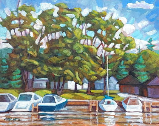 Marina Boats, Plein Air Original Painting 8x10