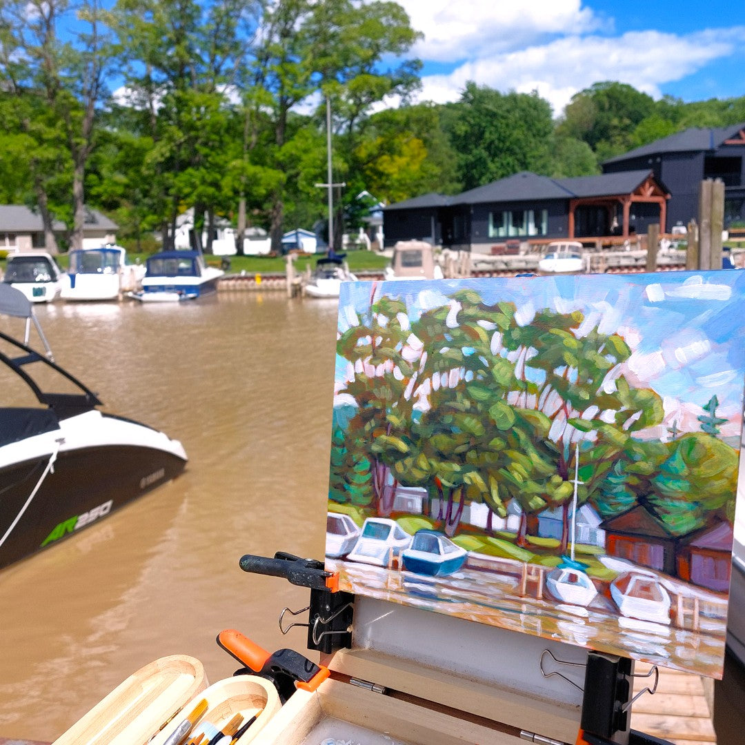 Marina Boats, Plein Air Original Painting 8x10