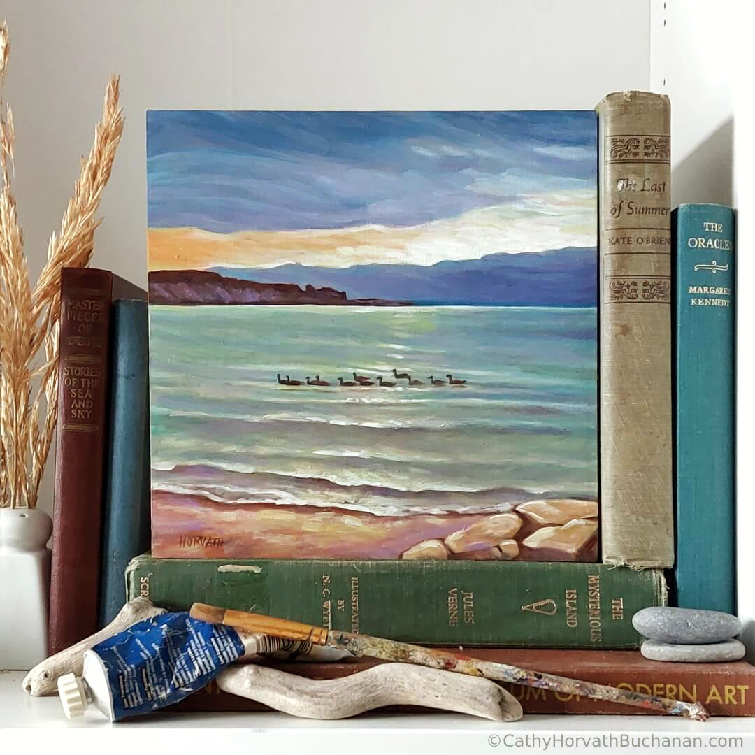 Little Beach Geese, Original Painting 8x8