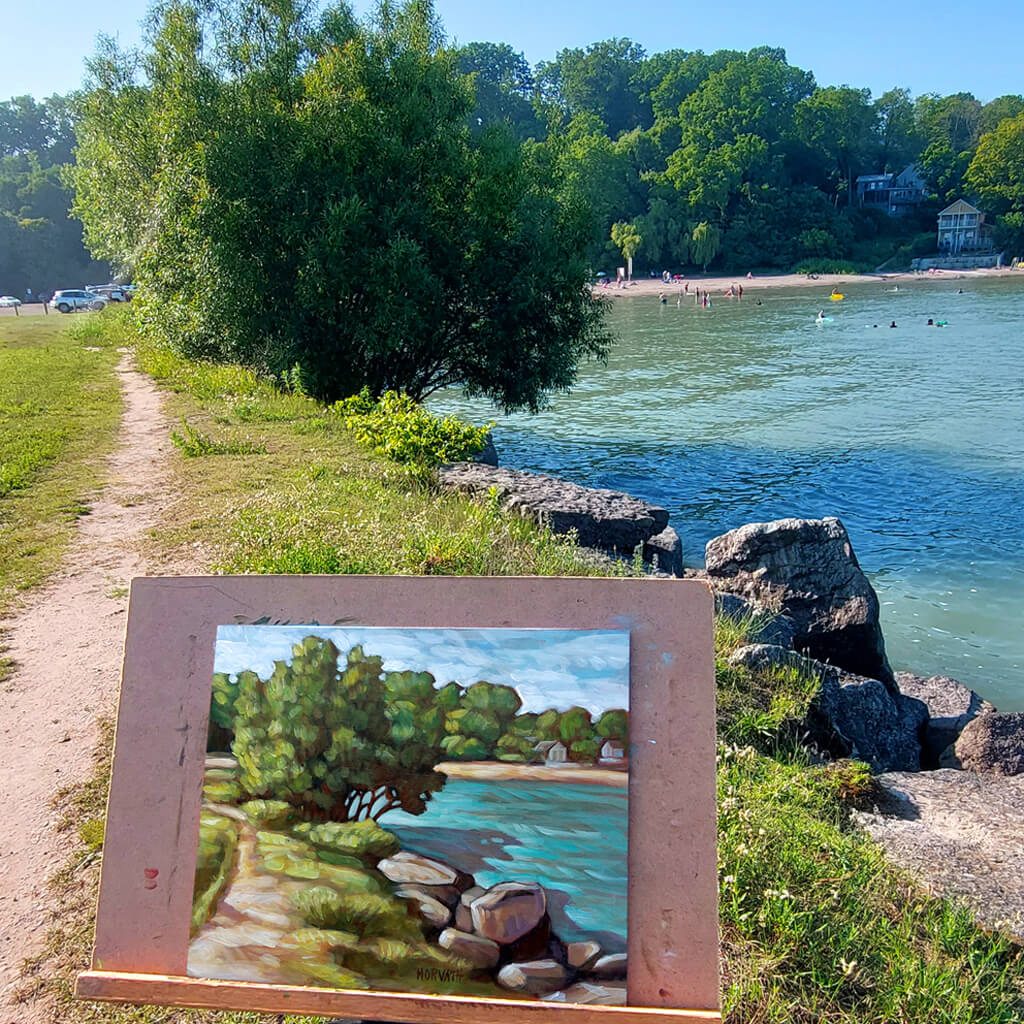 Little Beach Path, Plein Air Original Painting 8x10 by artist cathy horvath buchanan