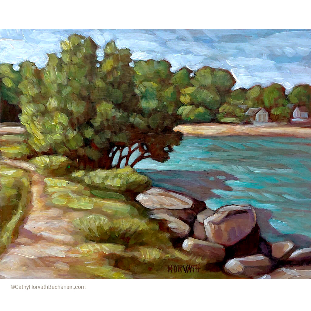 Little Beach Path, Plein Air Original Painting 8x10 by artist cathy horvath buchanan