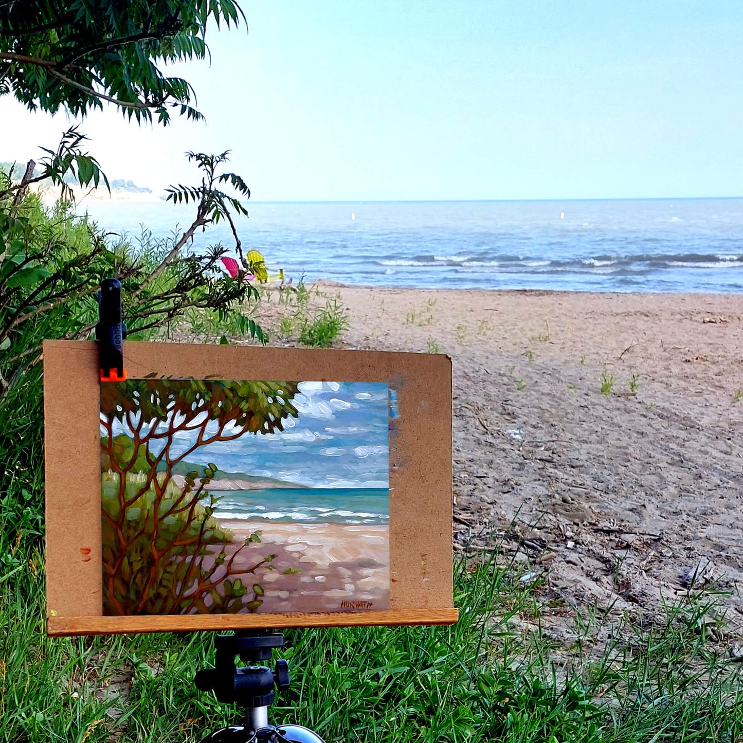 Little Beach Shadows, Plein Air Original Painting 8x10  by artist cathy horvath buchanan