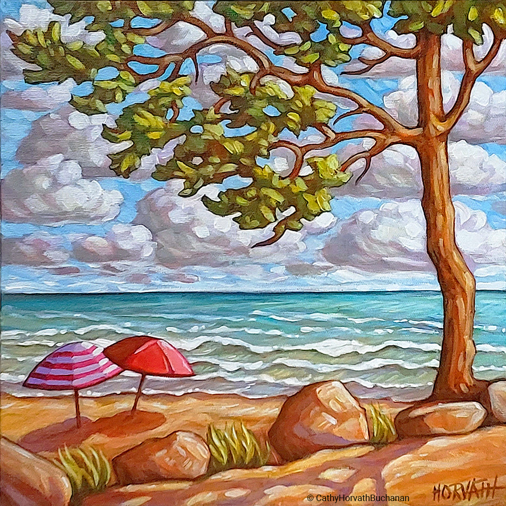 Little Beach Umbrellas- Original Painting