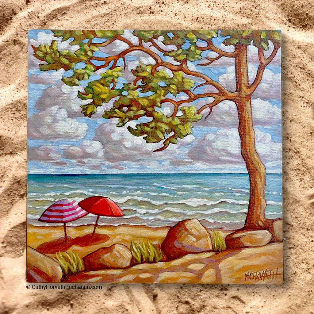 Little Beach Umbrellas- Original Painting