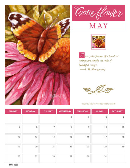 2024 Petals in Paint Calendar - Flower Wall Art MAY by artist Cathy Horvath Buchanan