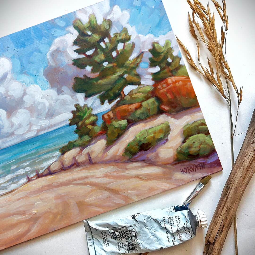 Main Beach End, Plein Air Original Painting 8x10