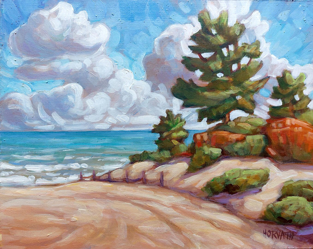 Main Beach End, Plein Air Original Painting 8x10