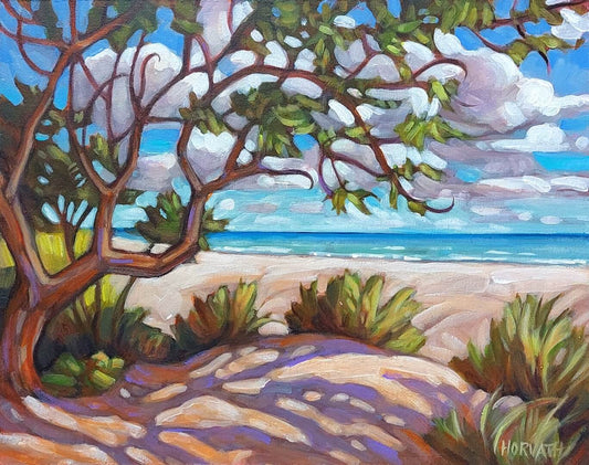 Main Beach Tree, Plein Air Original Painting 8x10