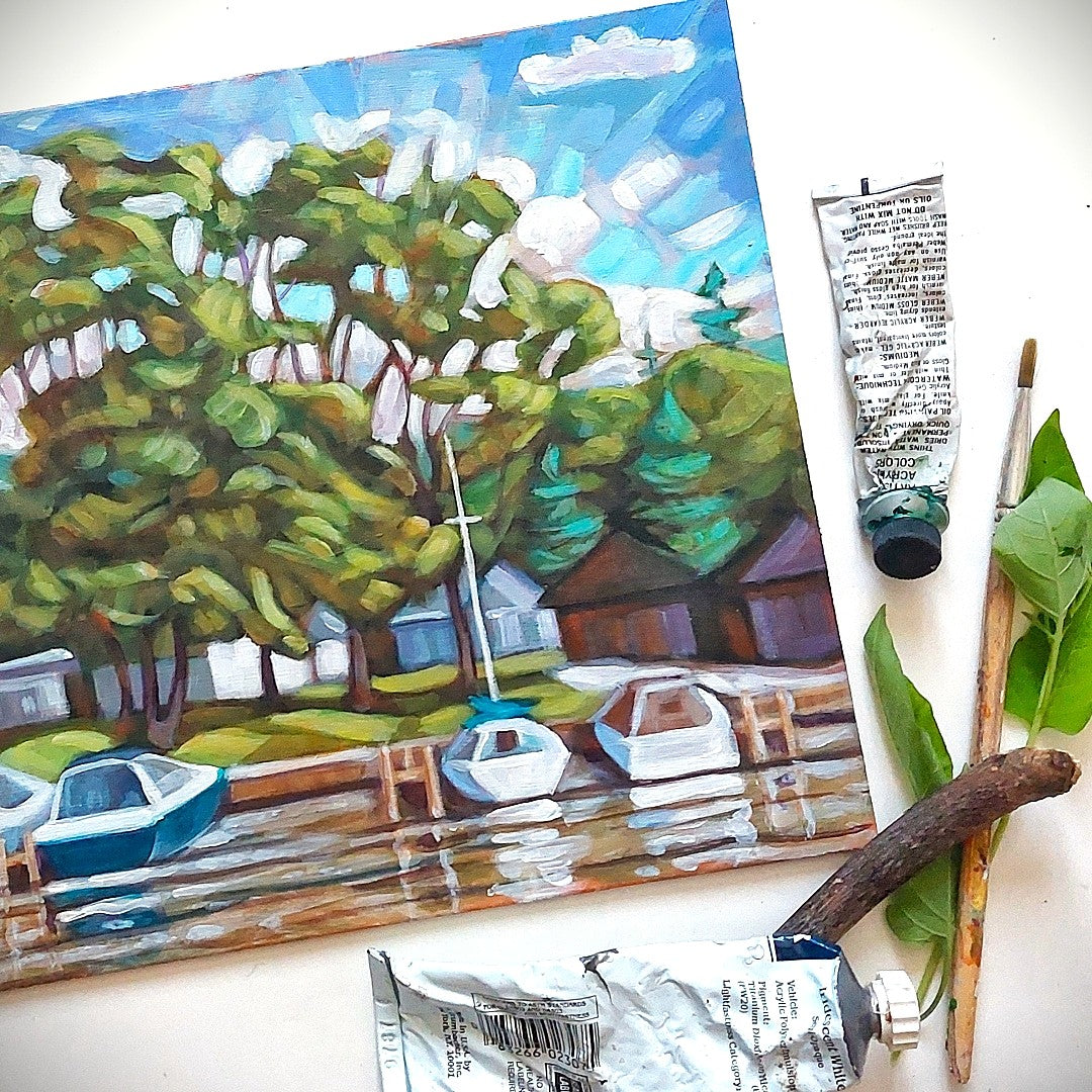 Marina Boats, Plein Air Original Painting 8x10