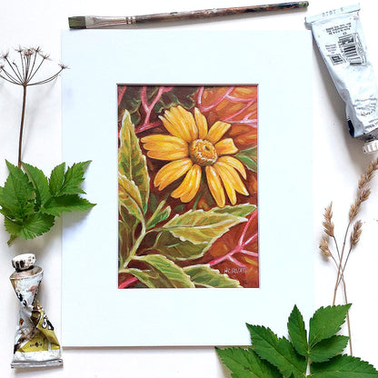Mini Sunflower Original Painting on Paper flatlay by artist Cathy Horvath Buchanan