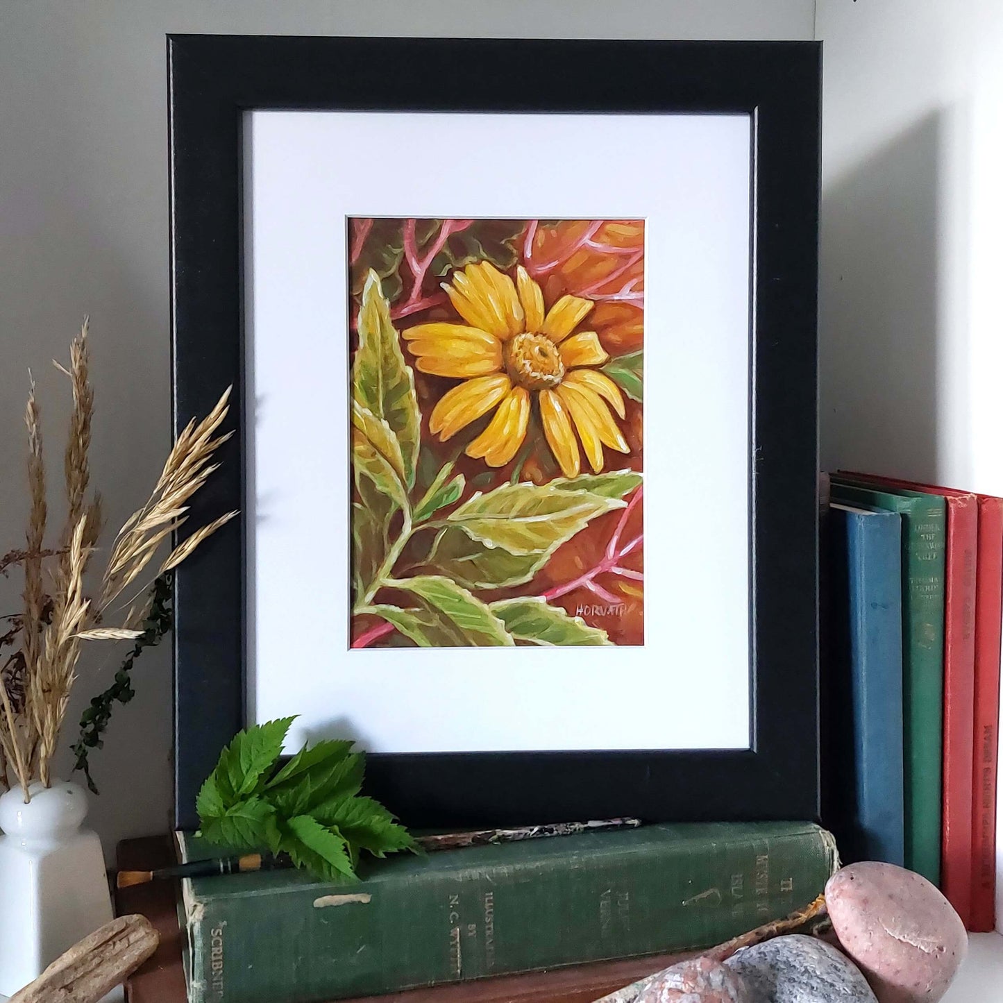 Mini Sunflower Original Painting on Paper framed by artist Cathy Horvath Buchanan