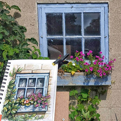 Window Flower Box, Plein Air Original Painting