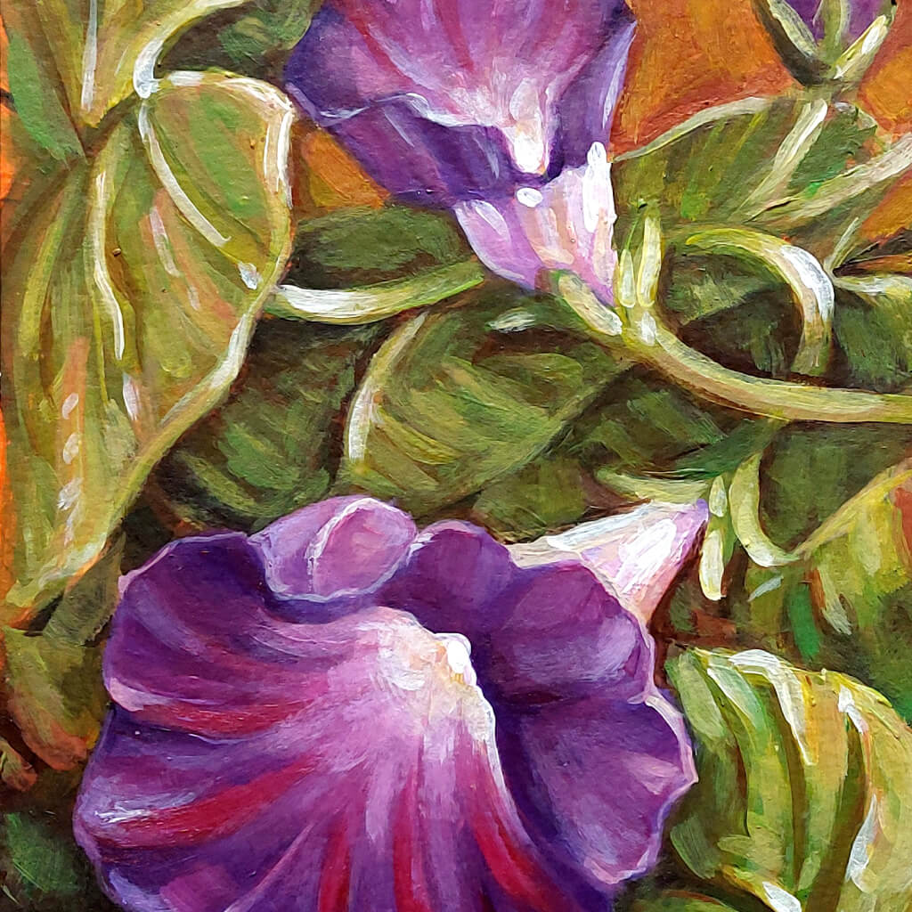 Morning Glories Original Painting on Paper detail by artist Cathy Horvath Buchanan