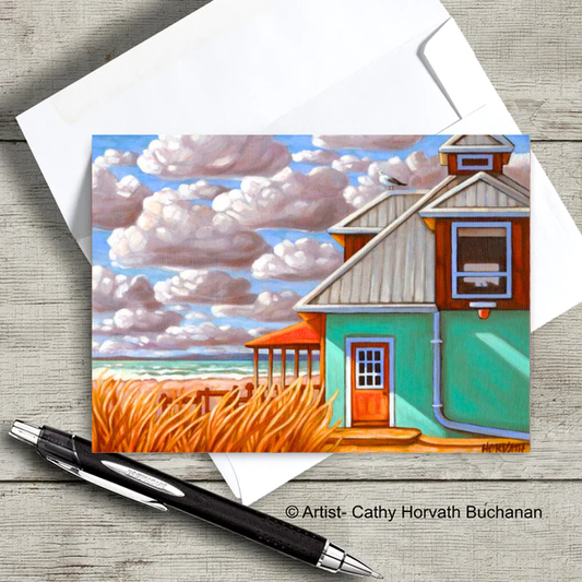 Port Stanley Beach Shack Art Card, 5x7 Greeting Card