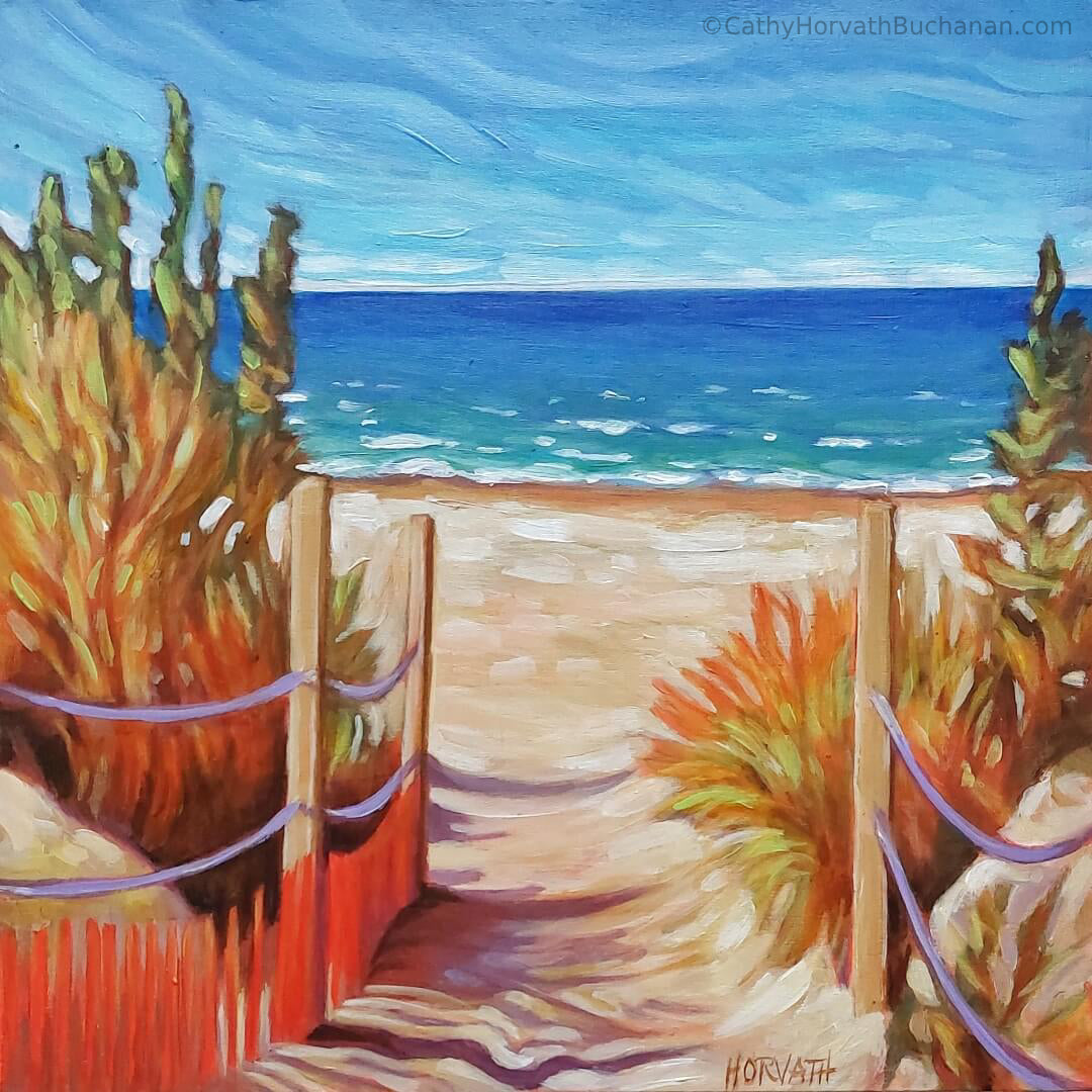 Beach Path, Original Painting 8x8