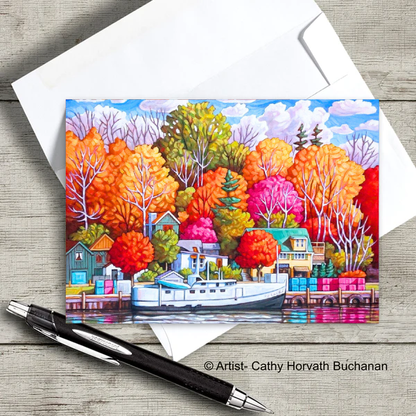 Port Stanley Harbour Colours Scene Art Card, 5x7 Greeting Card