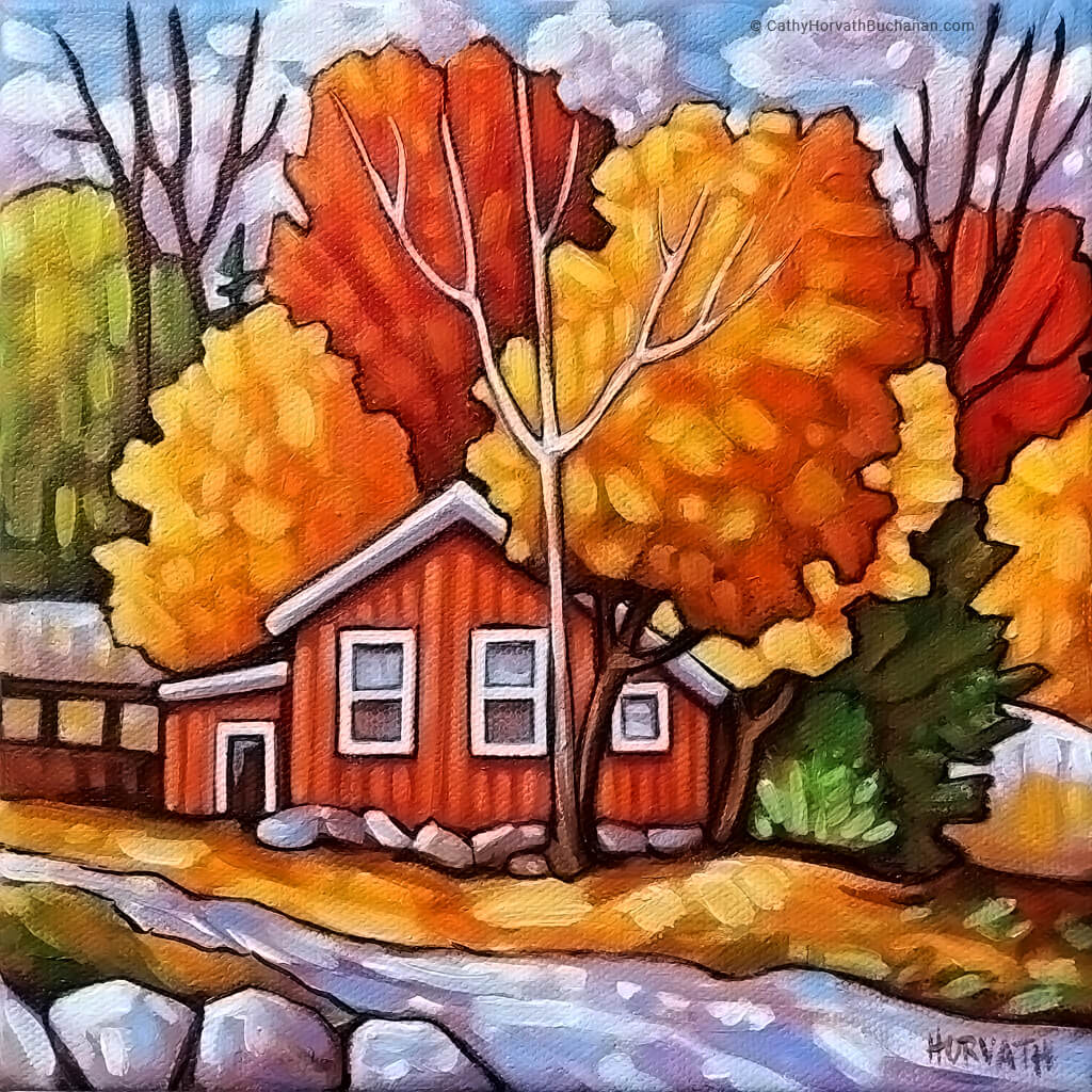Hillside Red Cottage - Original Painting - Original Painting  by artist Cathy Horvath Buchanan