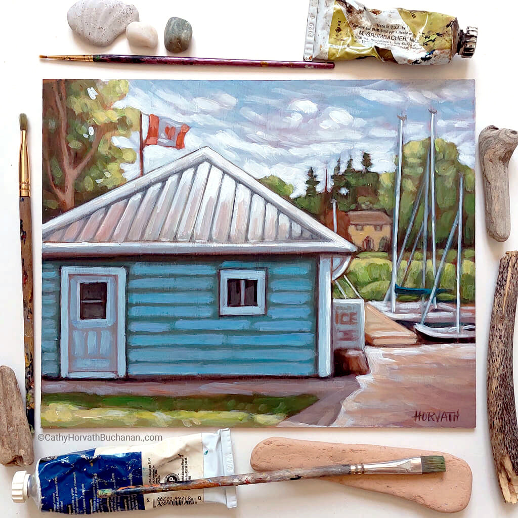 Port Sailing Club, Plein Air Original Painting 8x10 by artist cathy horvath buchanan