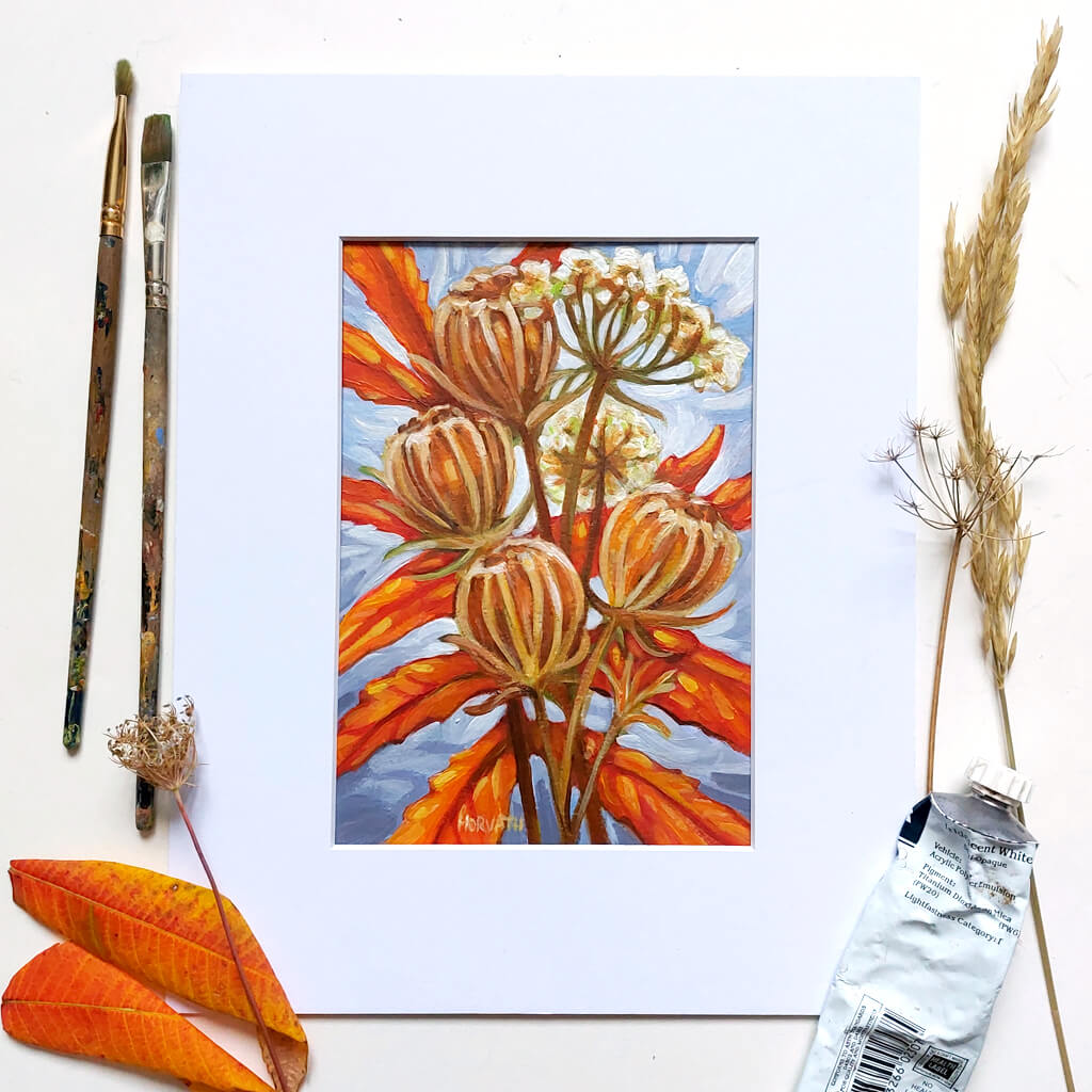 DAY 27 - Queen Annes Lace Original Painting - Autumn Art Journal
