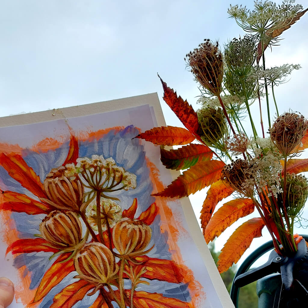 DAY 27 - Queen Annes Lace Original Painting - Autumn Art Journal