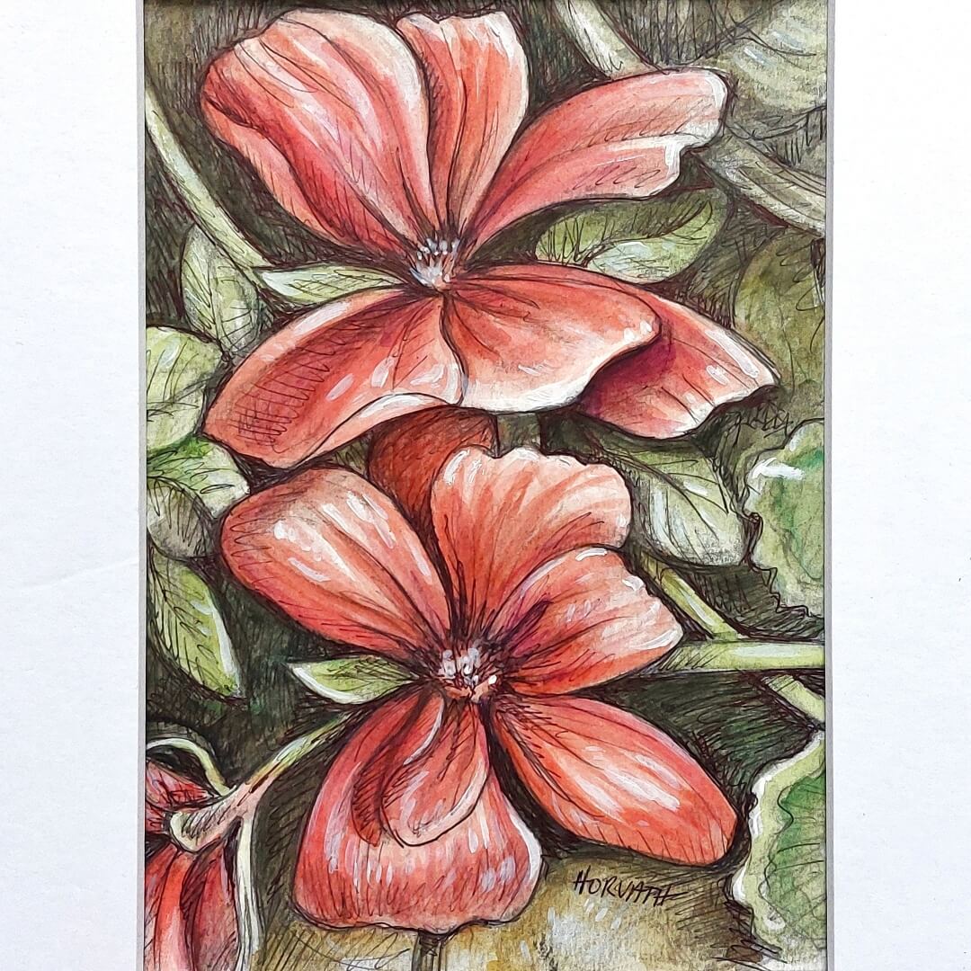 DAY 12 - Red Geranium- Original Daily Draw to Paint