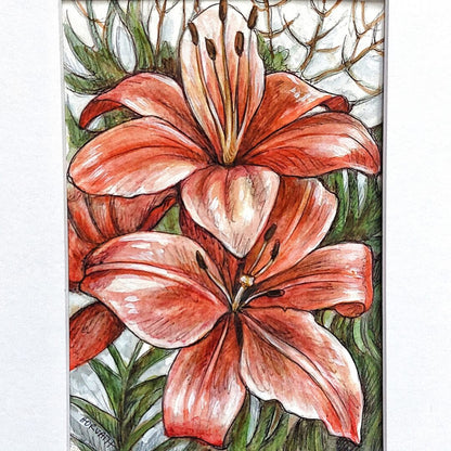 DAY 23 - Red Lilies - Original Daily Draw to Paint