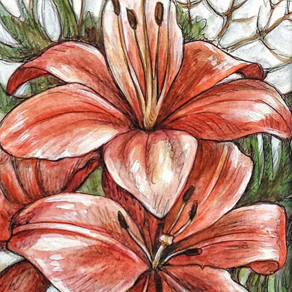 DAY 23 - Red Lilies - Original Daily Draw to Paint