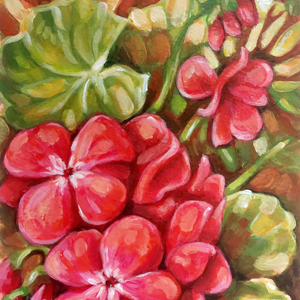 Red Geranium - Original Painting on Paper detail by artist Cathy Horvath Buchanan