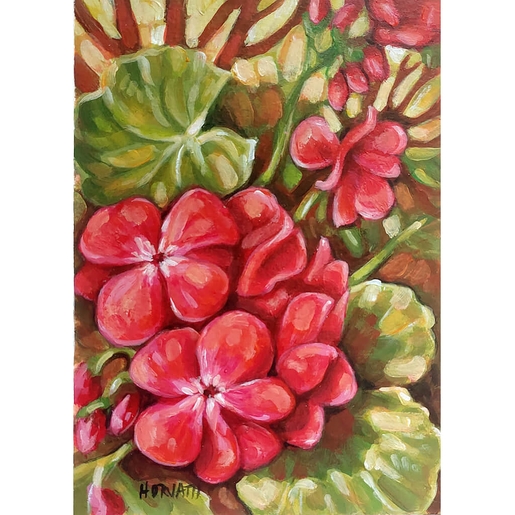 Red Geranium - Original Painting on Paper by artist Cathy Horvath Buchanan