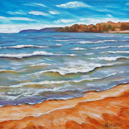 Rolling Waves Beach, Original Painting 8x8